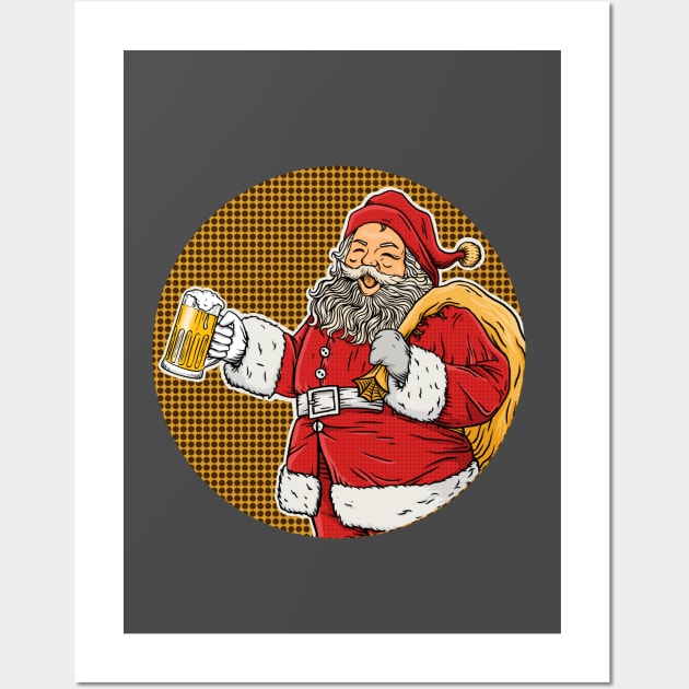 Christmas Santa Beer Drinking Wall Art by Arjanaproject